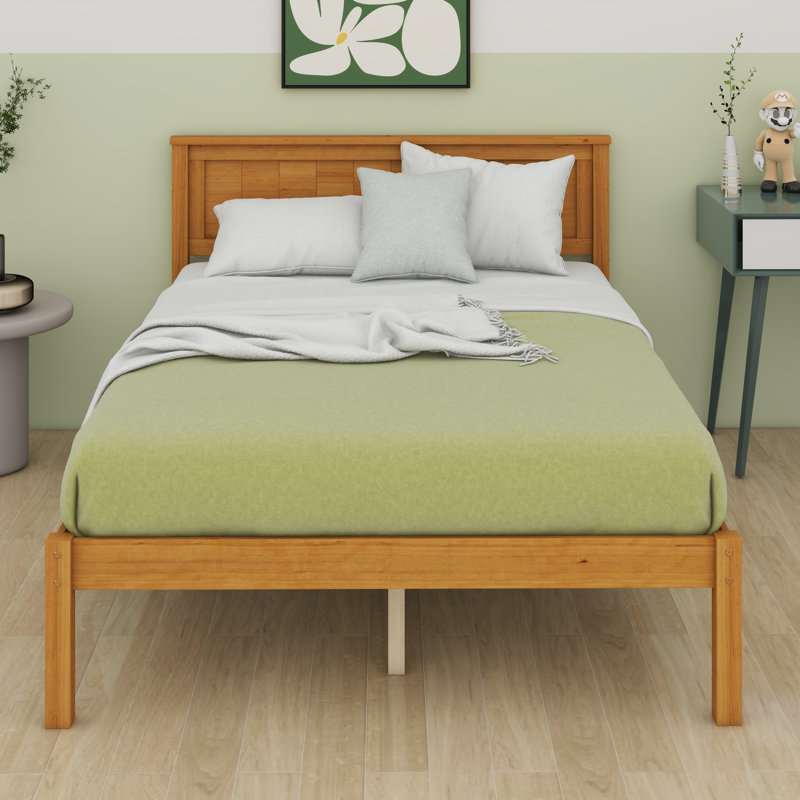 Base de lit plateforme en bois - avec tête de lit et support en lattes de bois, Lit double