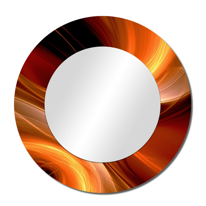 Orange Abstract Warm Fractal Design II - Fractals Mirror, Orange Round Decorative Wall Mirror, Printed Metal Art, 36" x 36"