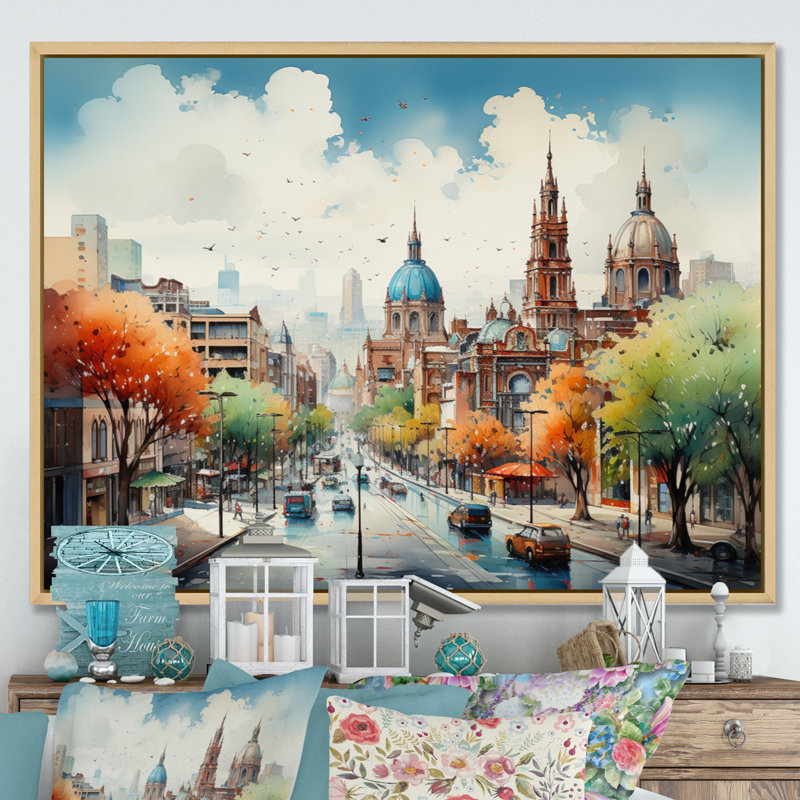 «Mexico City Vibrant Vistas I», reproduction d'art sur toile, H 24 po x l 32 po x P 1 po, Cadre naturel flottant