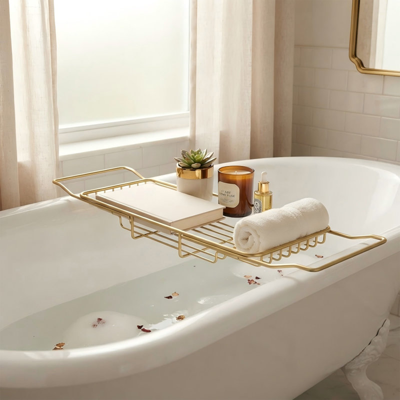 Plateau pour baignoire en acier inoxydable avec longueur réglable et finition dorée