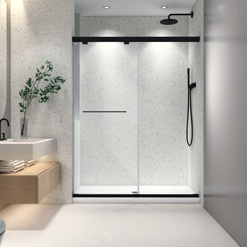 6076 Inch North American Frameless Double Sliding Matte Black Shower Door With Adjustable Soft Closing Function 8Mm Tempered Glass With Nano Easy Cleaning And Stick Explosion-Proof Menbrance