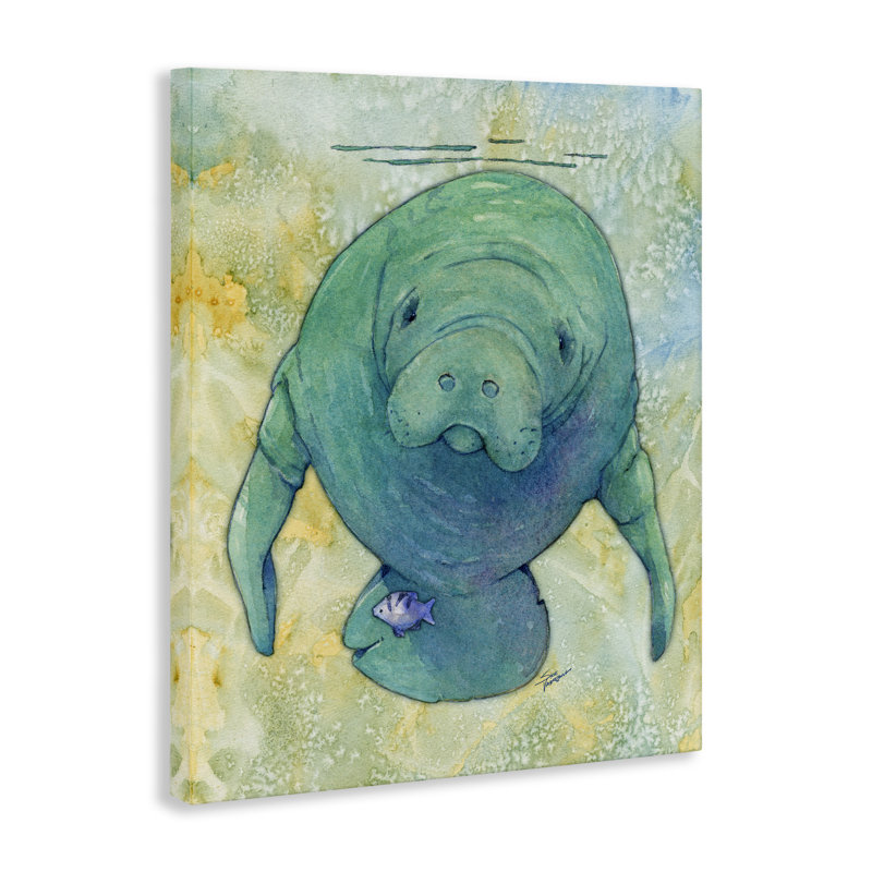Lamantin vert sous l'eau par Steve Vanderbosch - Peinture, H 48 po x l 36 po x P 1,5 po