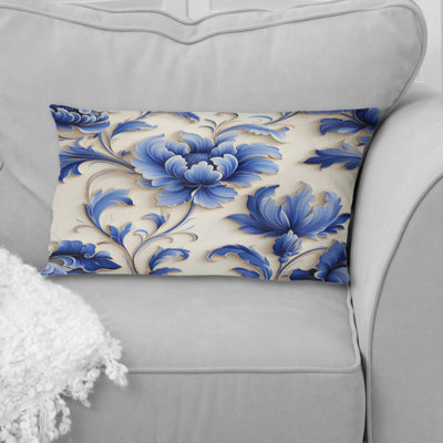 Design Art Blue Ornamental Frames Victorian Pattern Ii - Floral Printed Pillow In Blue;beige