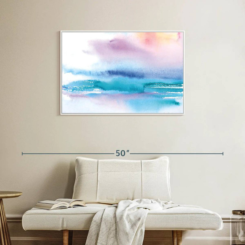 Coucher de soleil délavé, Cadre flottant blanc, 37 po x 25 po