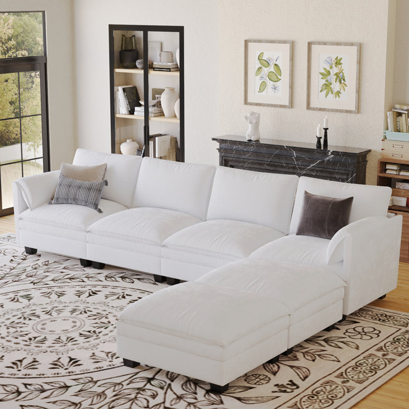 Canapé de 141,5 pouces à 6 places de 141,5 po, canapés en U avec repose-pieds mobile, accoudoirs avec poches, fauteuils en tissu modernes pour salon, appartement, bureau