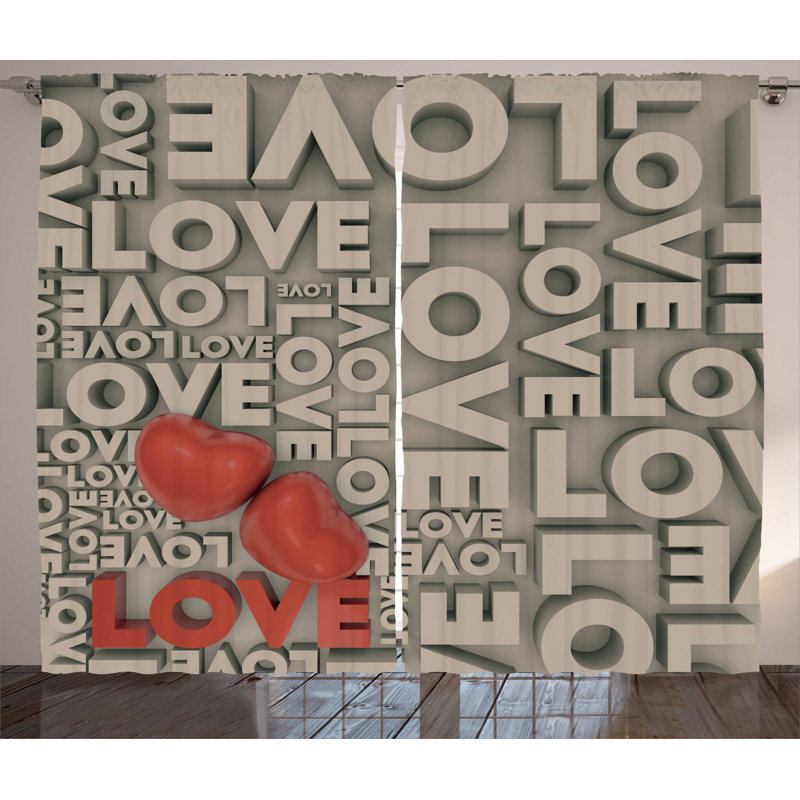 Love Abstract Semi-Sheer Rod Pocket Curtain Panels, 54" x 108"
