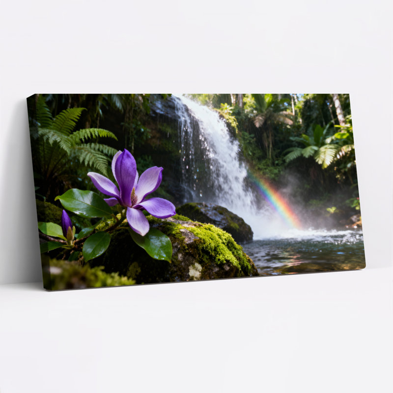 Fleur et cascade arc-en-ciel sur toile tendue, ensemble de 1 reproduction d'art, H 20 po x l 40 po