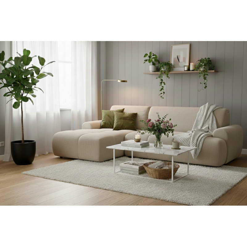 Bobby Corner Sofa 2,5 seater with sleeping function, Beige, Left Hand Facing