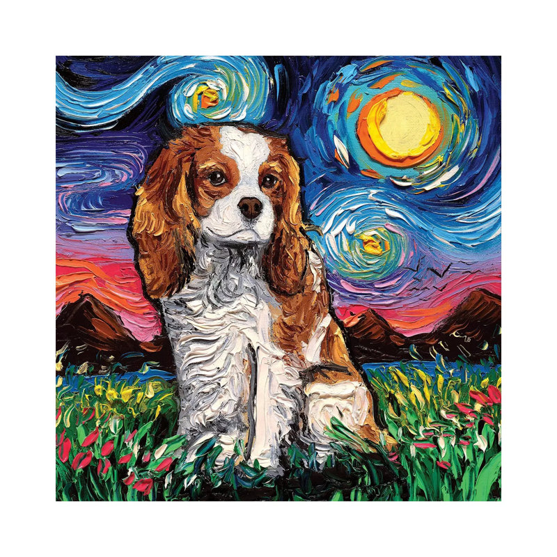 «Cavalier King Charles Spaniel Night II» par Aja Trêves - reproduction d'art, Toile tendue, H 12 po x l 12 po x P 1,5 po
