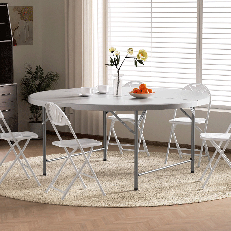 Plastic Round Folding Table, Portable Foldable Party Banquet Table for Camping Dining Outdoor Picnic, Gray