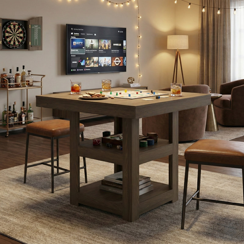 Caomhan Contemporary 39.4" Square Counter Height Dining Table With Shelves
