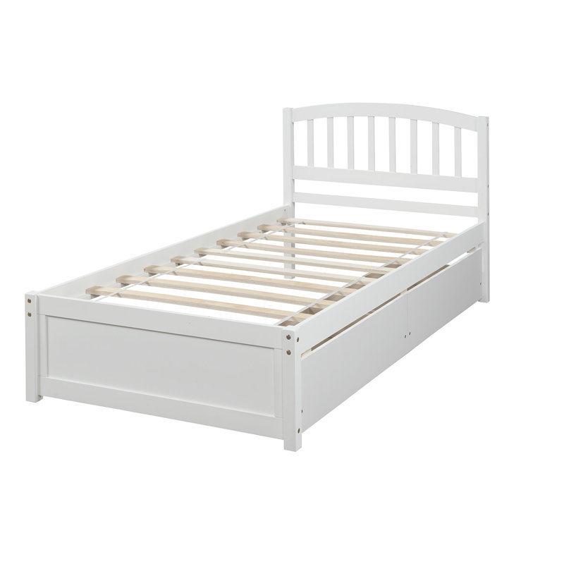 Cadre de lit plateforme simple avec deux tiroirs et tête de lit, blanc, Blanc