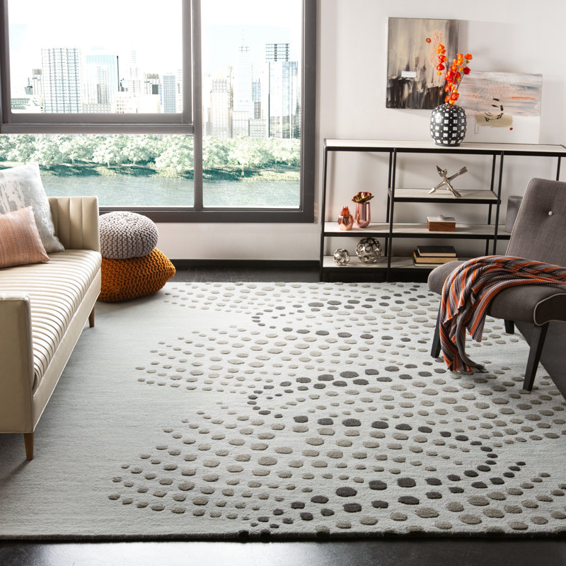 Tapis abstrait en laine et viscose touffetés à la main Amier, Rectangle 7 pi 6 po x 9 pi 6 po