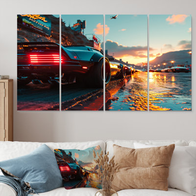 High Speed Sportscar Monaco Street Race - Car Exotic Wall Art Decor 4 Piece