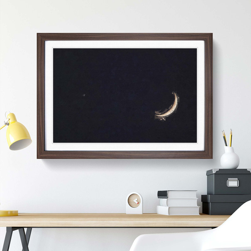 Crescent Moon & Planet Venus in Abstract - Picture Frame Graphic Art Print on MDF, Walnut Framed, 36cm H x 48cm W x 2cm D