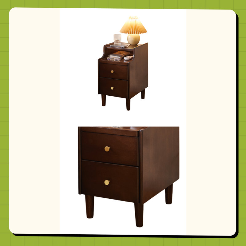 Solid Wood Nightstand with Two Drawers and Pull-out Panel Storage Bedside Table and Sofa Side Table