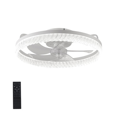 Ceiling Fans With Lights And Remote Fandelier - White Irregular Crystal 20'' Flush Mount Low Profile Modern Ceiling Fans For Bedroom - Stepless Color Temperature And 6 Speeds