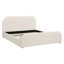 Très grande base de lit avec tête de lit tapissier recouverte de lin, pieds en bois massif, beige