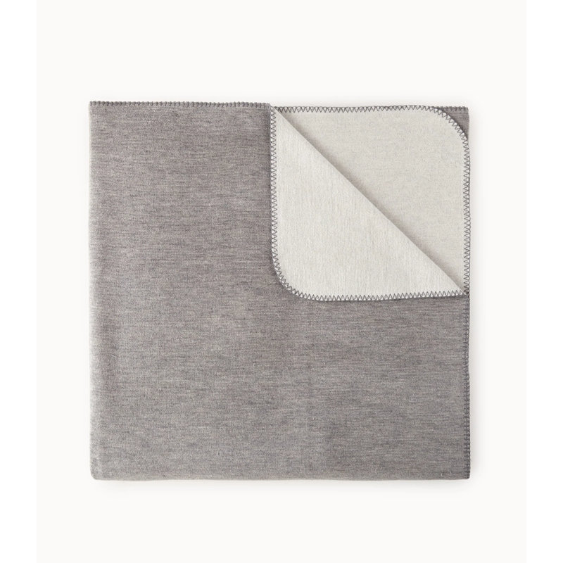 Alta Luxe Gray Cotton-Acrylic Reversible Throw Blanket with Whip-Stitch