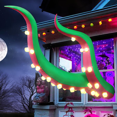 Décorations d'extérieur de tentacules de pieuvre vertes gonflables de 7 pi d'Halloween, décorations suspendues avec lumières DEL intégrées, décor de fenêtre saisissant adapté à la fête des Fêtes