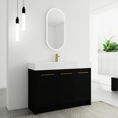 48 Inch Bathroom Vanity With Resin Sink, Peacefully Door, Modern Object, Black Chestnut Show, Plywood Fabricated Lightly Constituent, Exhibition, Crafted
