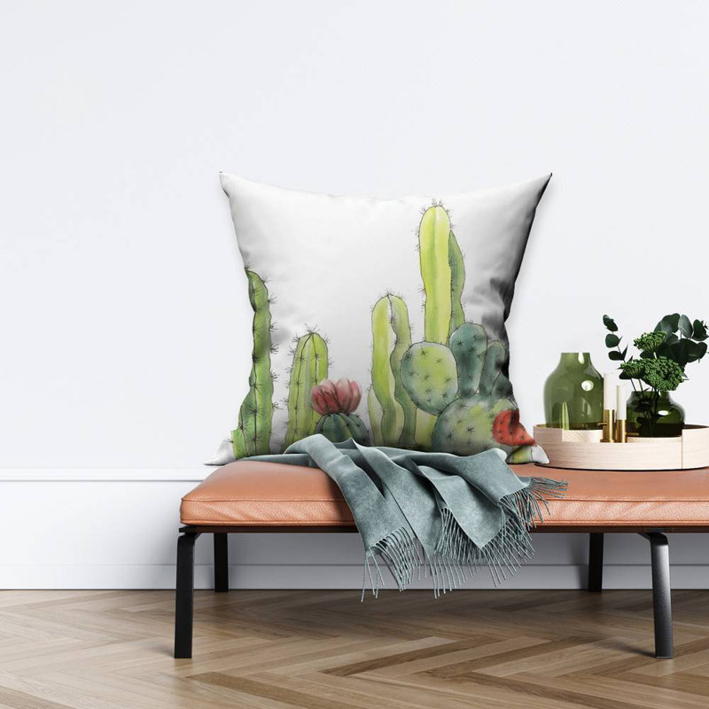 Small cactus Bedroom Green Poly Twill Throw | Home Decor, Pillow Cover Only - No Insert, Square 26"