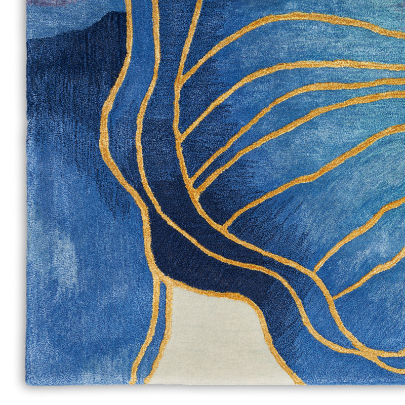 Handmade Hand Tufted Viscose Area Rug in Blue/Purple/Yellow, Rectangle 2' x 3'