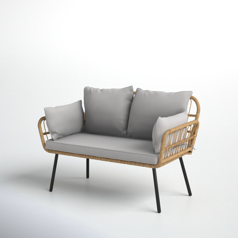 Arieanna 51.02'' Wide Loveseat with Cushions, Brown Frame/Silver Gray Cushion
