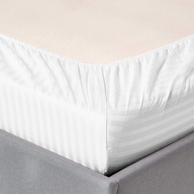 Premium Stripe Fitted Sheet - Deep Pocket, Wrinkle-Free, Ultra Soft Microfiber Bed Sheet, White Striped, Super King (6')