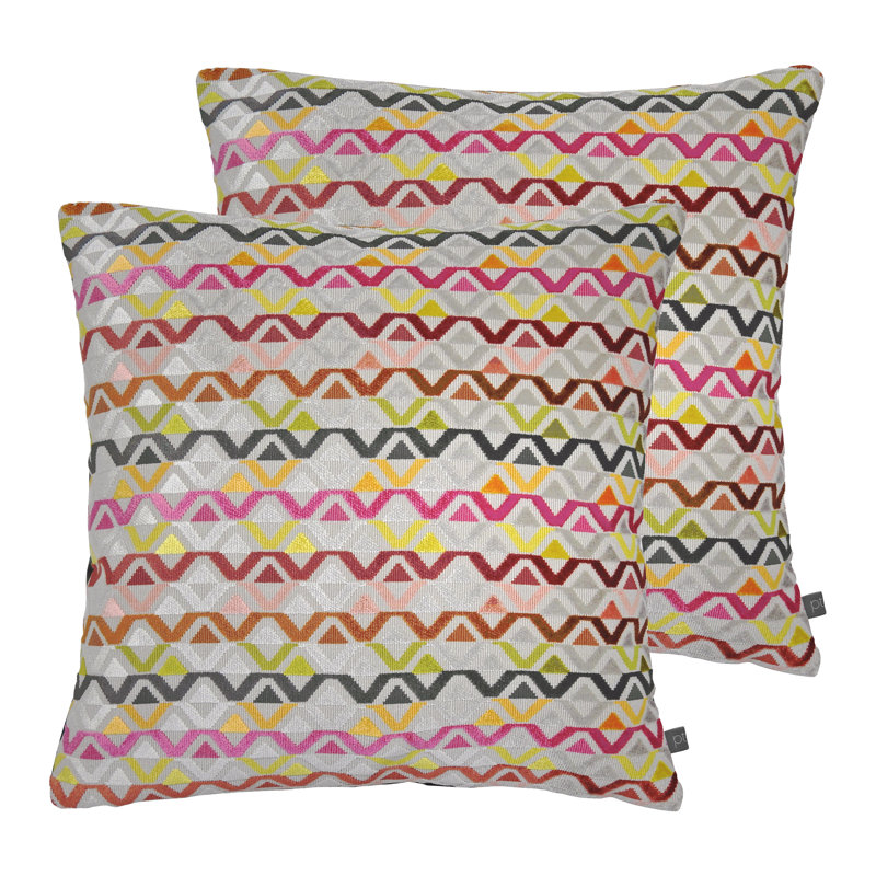 Northam Geometric Square Throw Cushion, Pink/Orange/Green, Polyester/Polyfill