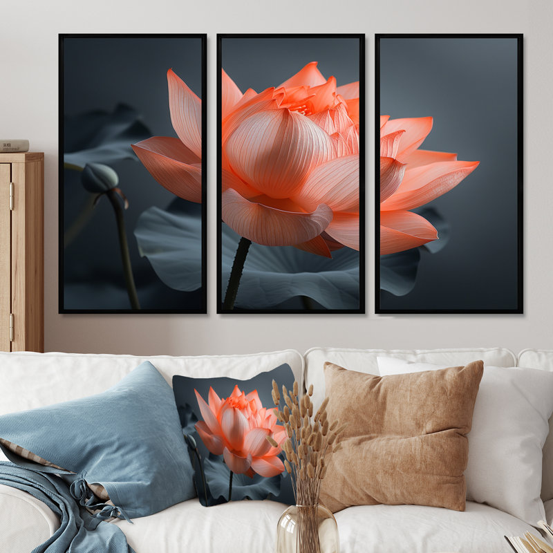 Ensemble de salon Gerken - Lotus, H 28 po x l 36 po x P 1 po, Toile avec cadre flottant noir