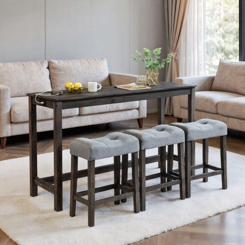 Ensemble de table de bar 3 personnes avec prise de courant Tasneema, ensemble de table de bar et de chaises, ensemble de table de bar avec 3 tabourets rembourrés