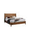Lit double tête de lit noyer, cadre en bois massif, prêt pour les matelas, style Mid-Century moderne-959990735-959990728