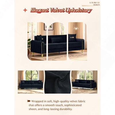 87.4" Modern 3-Seater Upholstered Sofa with Pocket Spring Seat, High-Resilience Foam & Metal Legs
