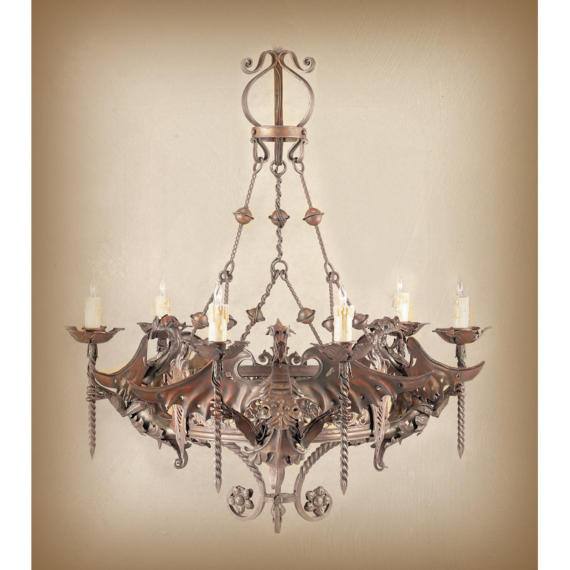 Lustre en roue de chariot à 6 lumières de style bougie Pasha