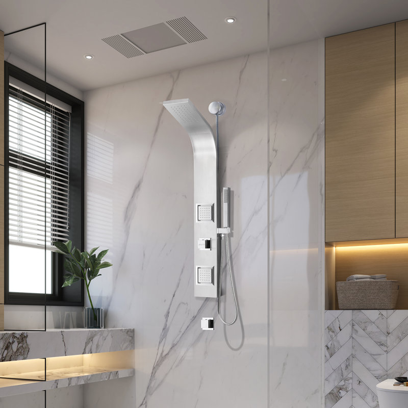 Panneau de douche 39,37 po Aura avec pomme de douche fixe, Acier brossé