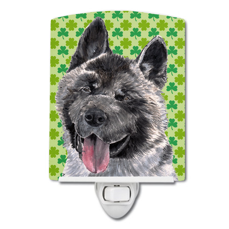 Akita St. Patrick's Day Shamrock Ceramic Night Light, Front-Facing Akita