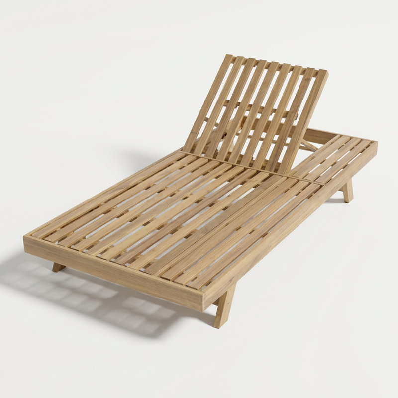 Chaise longue pliable en bois d'acacia massif avec dossier réglable et surface de rangement plane, Brun pâle