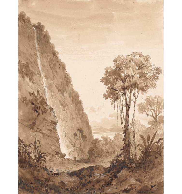 «Maraccas Waterfall» par Michel Jean Cazabon, reproduction d'art sur toile tendue avec châssis, H 40 po x l 28 po