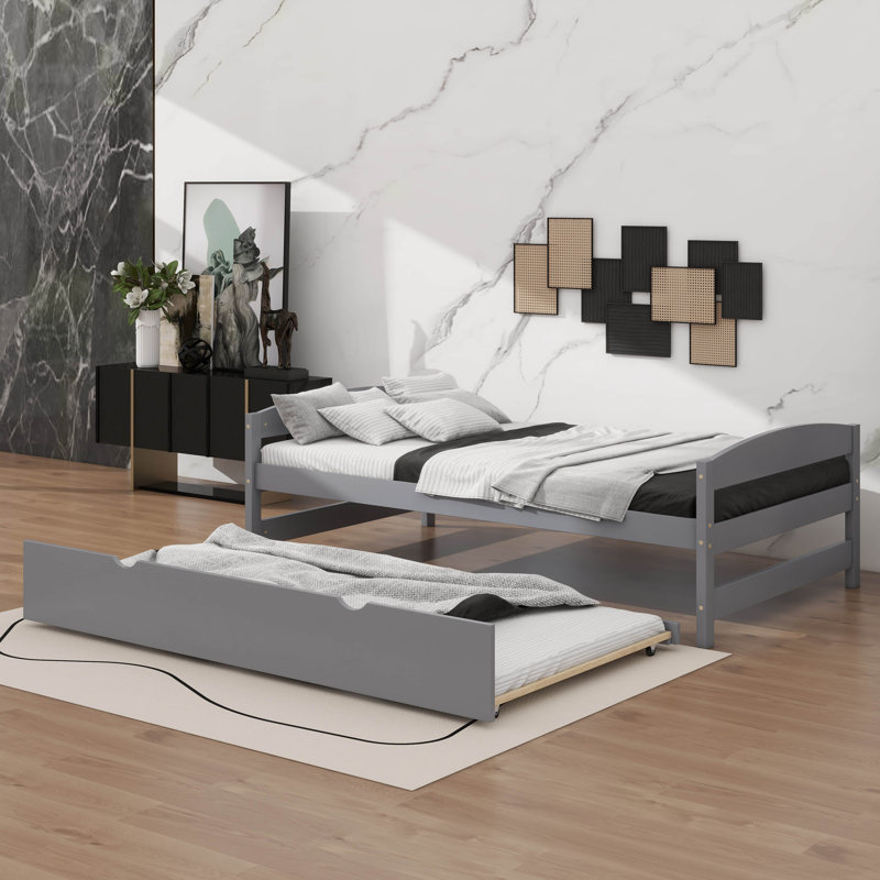 Twin Platform Bed with Trundle, Gray