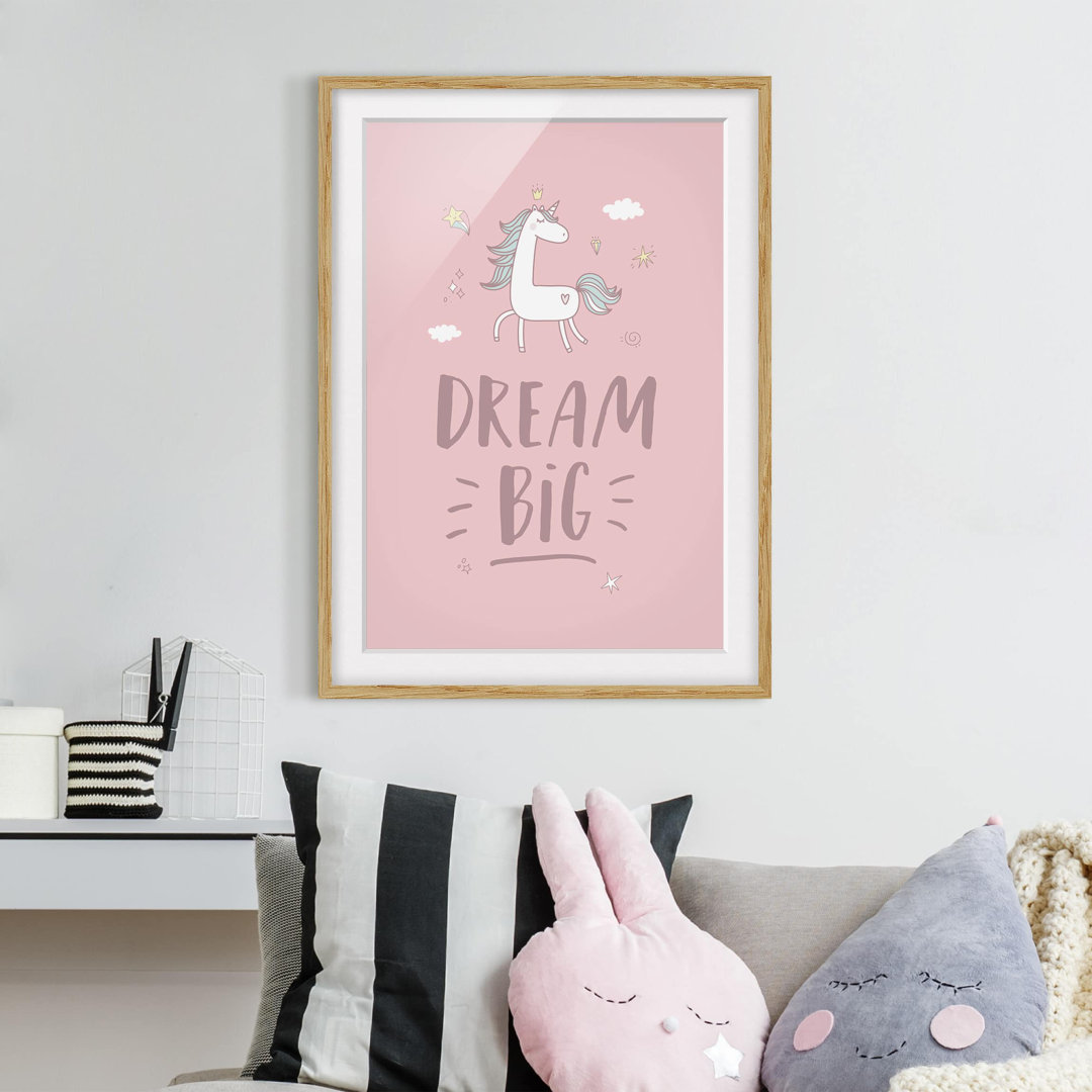 Gerahmtes Papierbild Dream big Unicorn