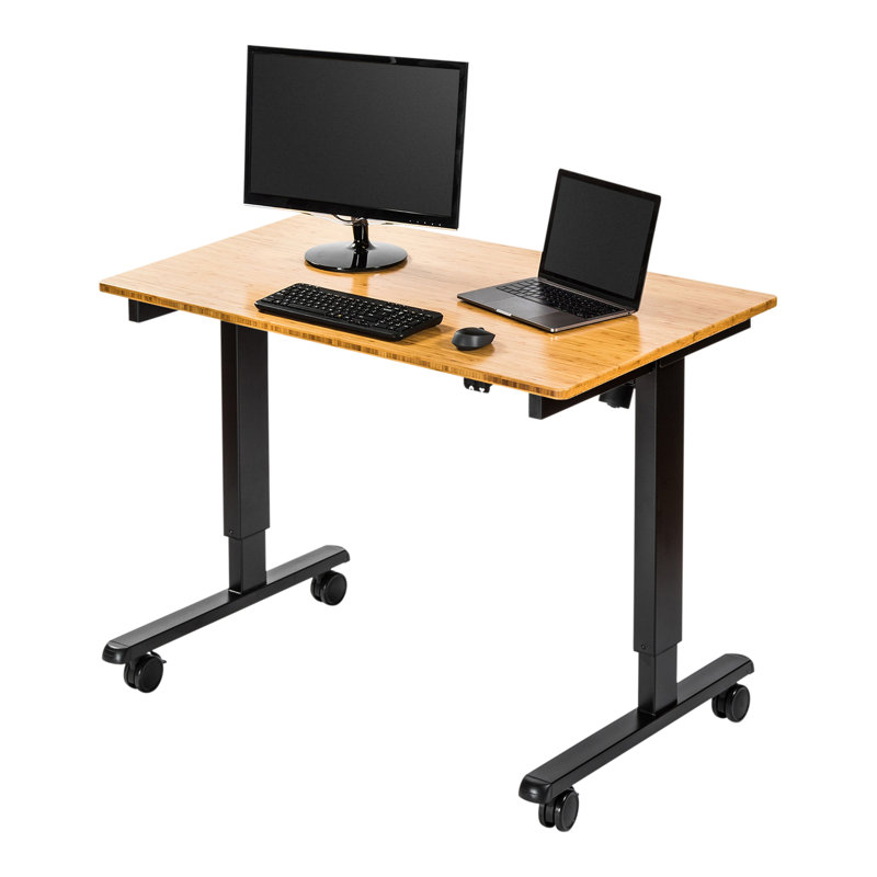 Electric Adjustable Height Standing Desk with Charcoal Frame and Gloss White Top