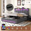 Upholstered Bed With Hydraulic Storage, Rgb Led Lights & Charging Station, Button Tufted Linen Grey, No Box Spring-1815712161