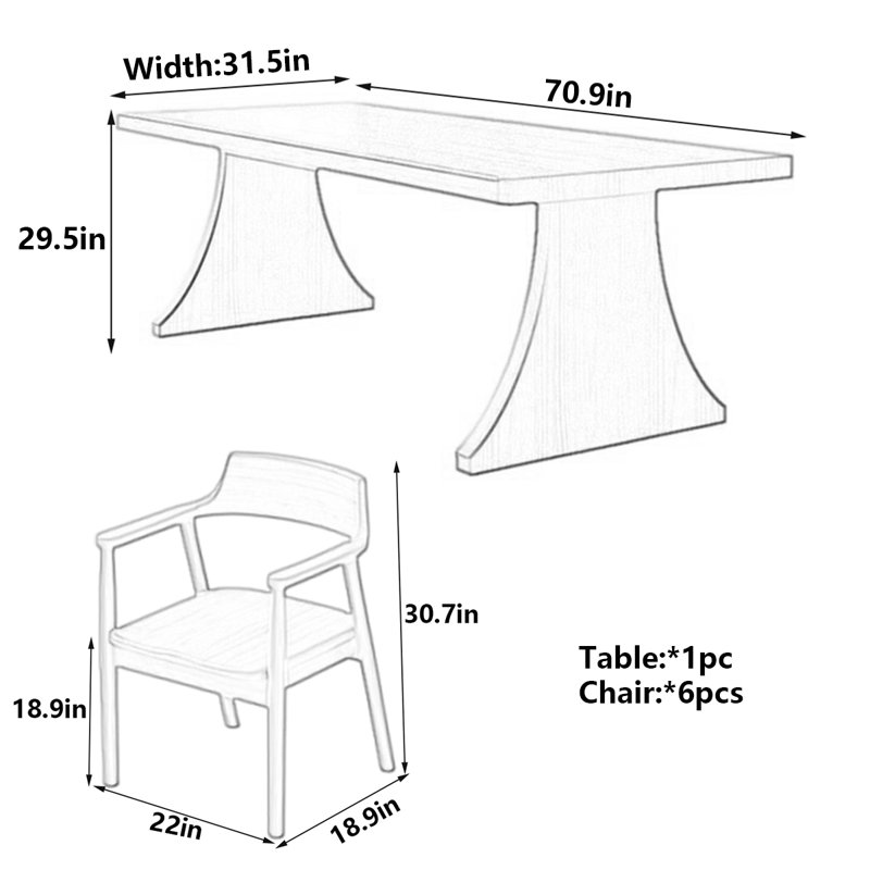 Table de salle à manger Modern, H 29,5 po x L 70,9 po x l 31,5 po