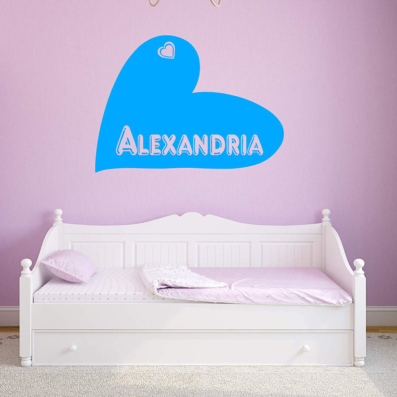 Décalcomanie murale personnalisée avec coeur Wheaton, Bleu ciel, H 22 po x l 28 po x P 0,01 po, Oui