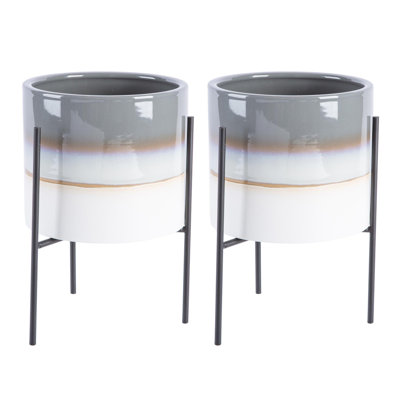 Nicola Spring - Reactive Glaze Plant Pots on Stands - 19cm