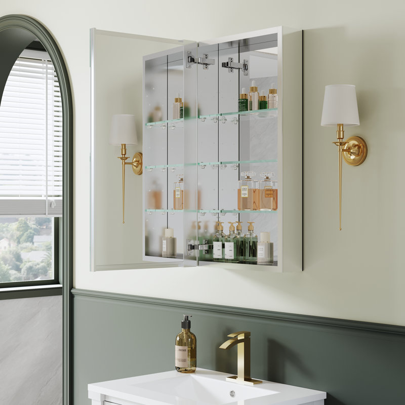 Armoire à pharmacie de salle de bain en aluminium l 16 po x H 30 po avec tablettes réglables et porte battante gauche