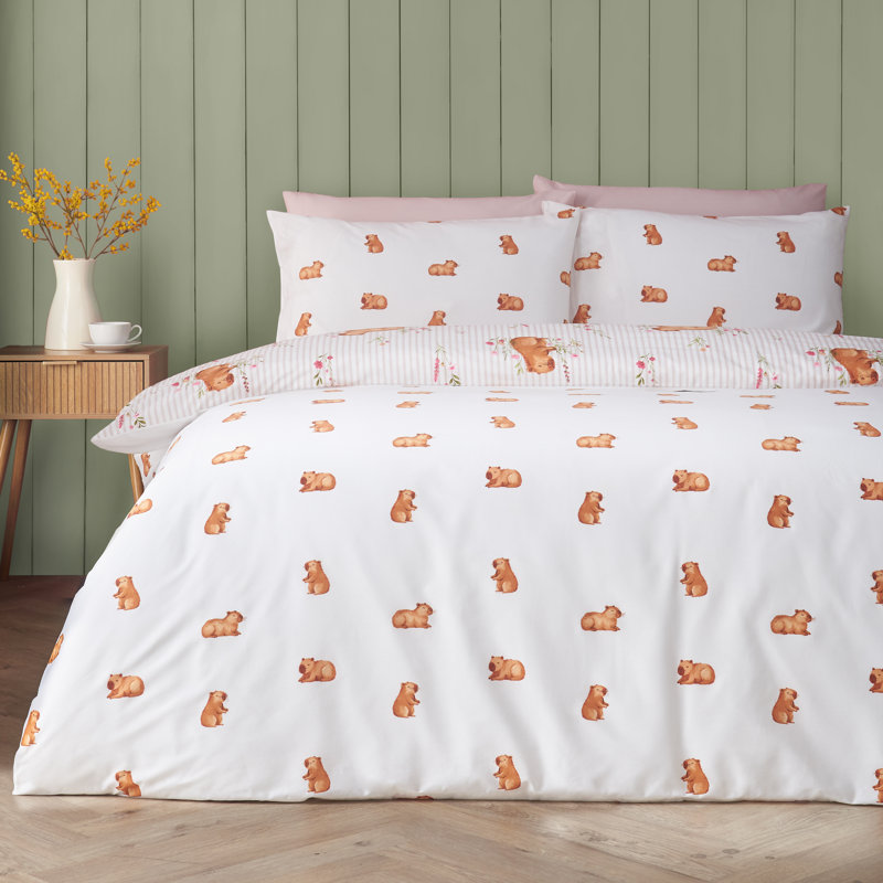 Happy Capybara Reversible Duvet Cover Set, Double