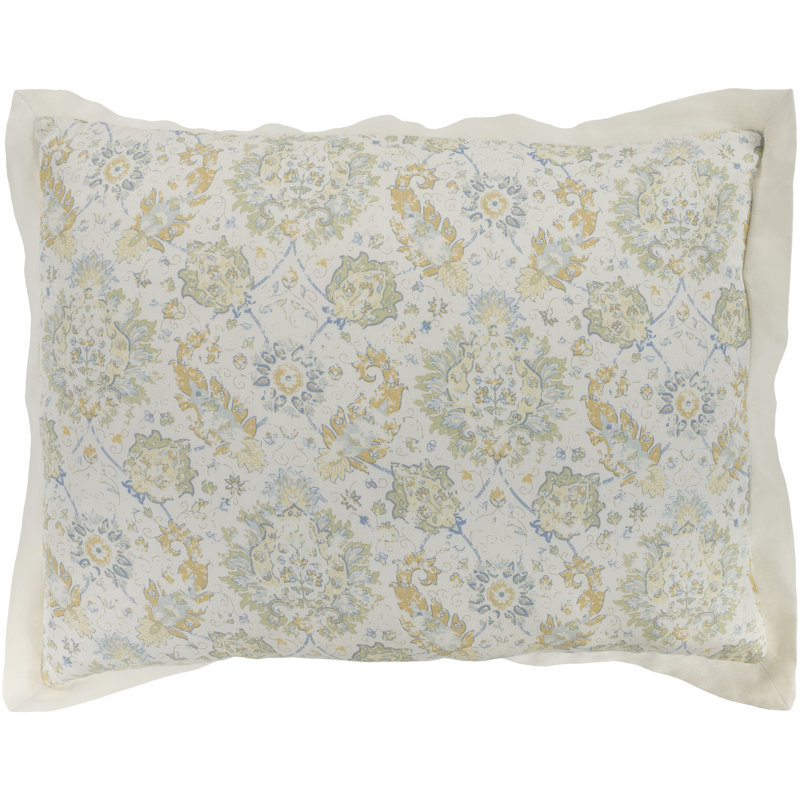 Mona Cotton Standard Floral Sham Set, Euro, Neutral/Blue/Orange
