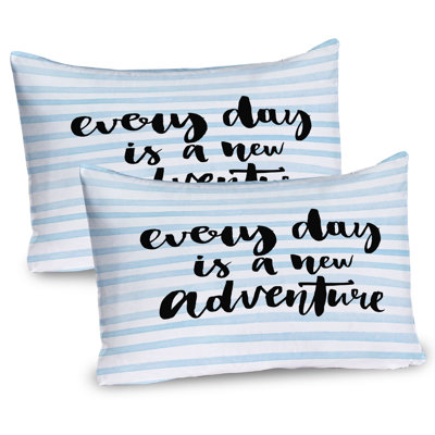 Ambesonne Saying Pillow Sham 2 Pack Adventure Text Pale Blue